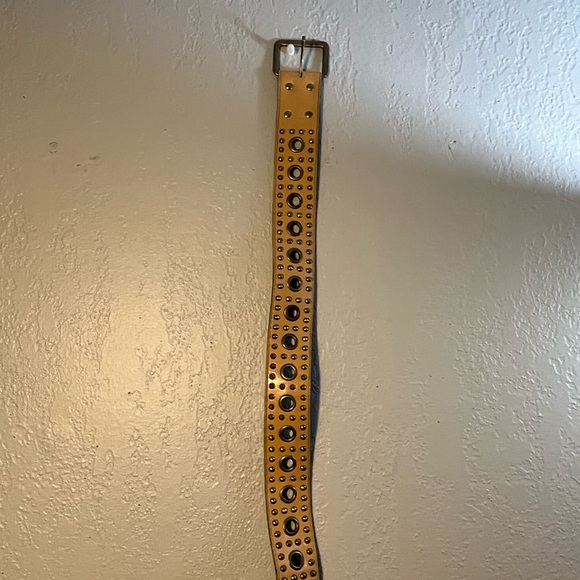 unbranded Accessories - Studded Tan Leather Belt Chrome One Size Rockstar Hippie Western Cowgirl